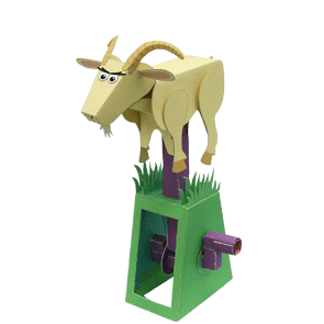 Papercraft imprimible y armable de una Cabra saltarina en movimiento. Manualidades a Raudales.