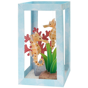 Papercraft imprimible y armable de un Acuario con Caballitos de Mar / Aquarium: Seahorse. Manualidades a Raudales.