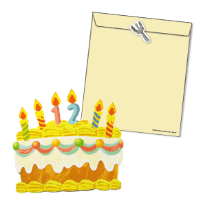Tarjeta artística de una tarta de cumpleaños. Manualidades a Raudales.