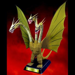 Papercraft imprimible y armable del dragón King Gidorah. Manualidades a Raudales.