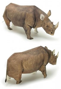 Papercraft imprimible y armable de un rinoceronte / rhinoceros. Manualidades a Raudales.