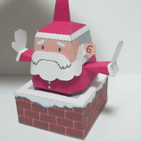 Papercraft de Santa Claus en una chimenea.